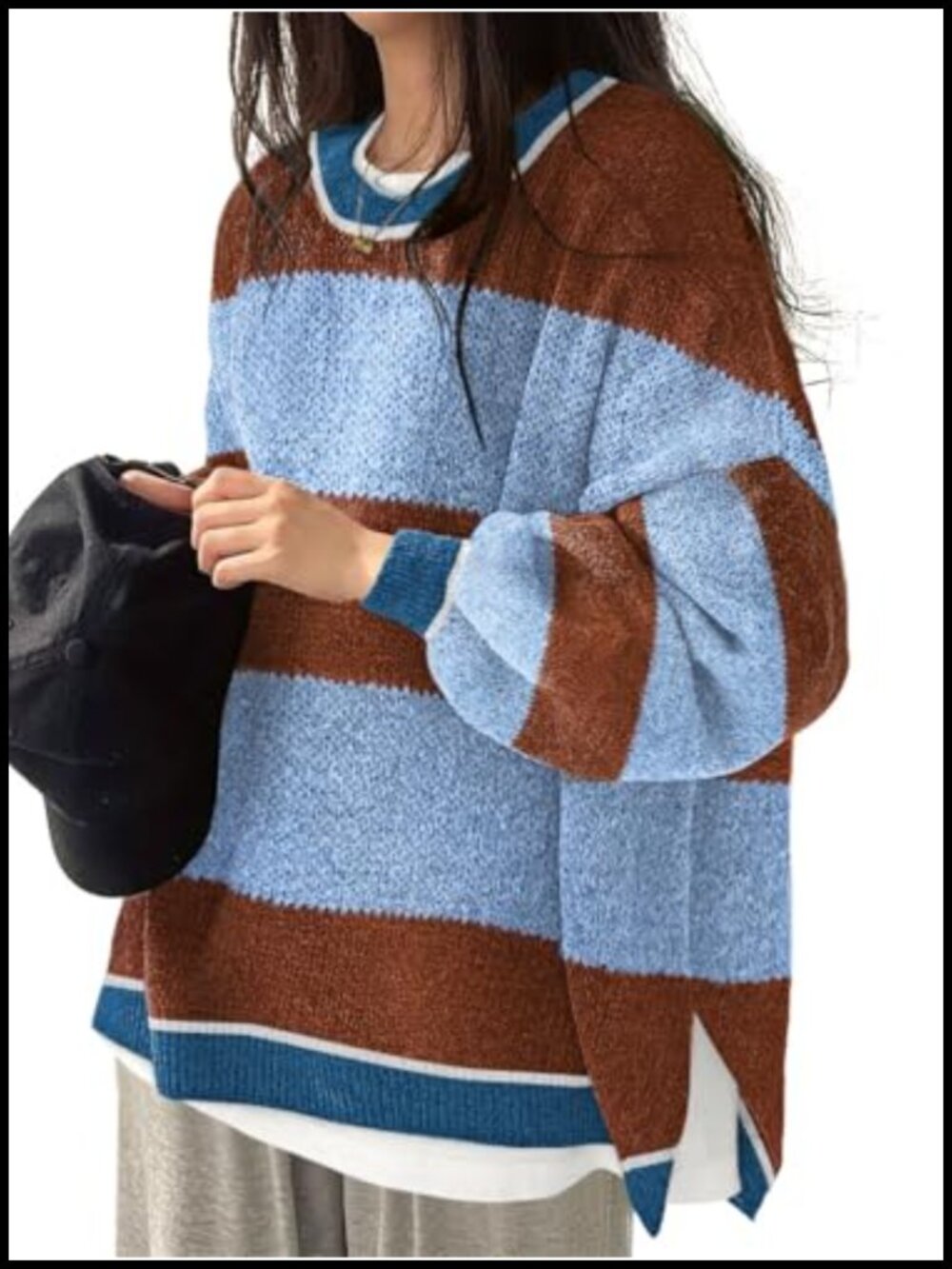 Oversized Womens Sweater Fall Fashion Side Slit Ribbed Pullover Cozy Knit